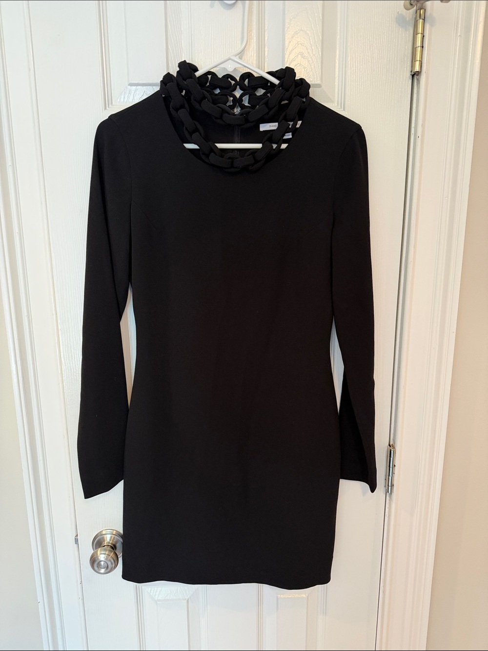 Diane Von Furstenberg Black Long-Sleeve Dress with Chain-Link Neck